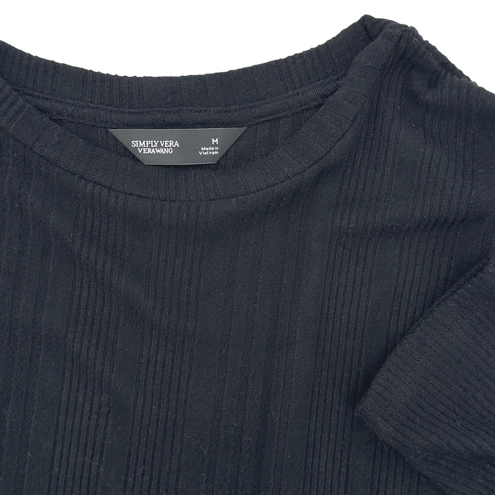 SIMPLY VERA WANG Black Ribbed Long Sleeveโ Crew Neck Sweater Top Women Size M